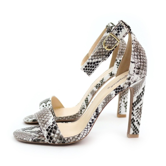 Qupid Hurst Black White Snake Print High Heels - Picture 4 of 6